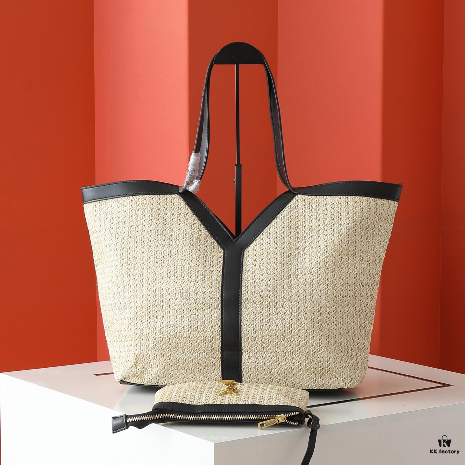 YSL Saint Laurent Raffia Mother-and-Child Tote Bag, Size: 50, 31, 11, Model 2509