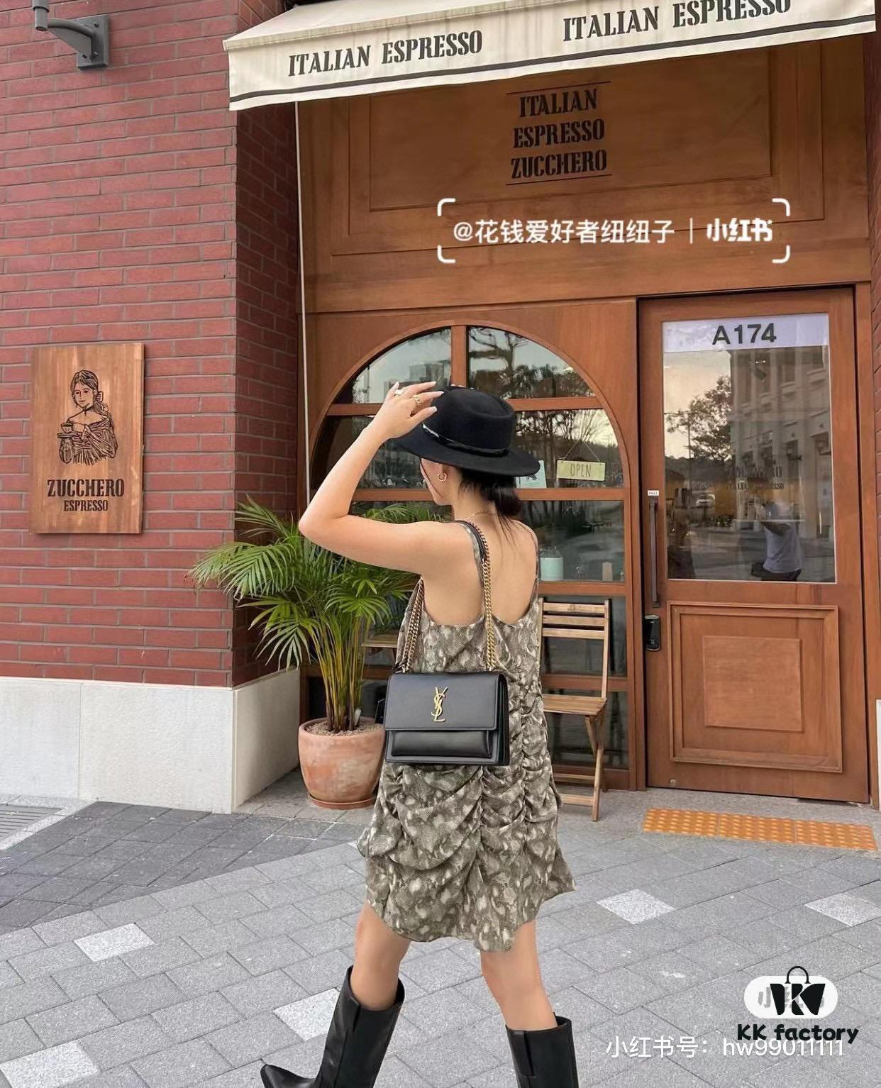 6930cbaa6e68136f4d9b03a6 New Arrival with Box YSL Sunset Chain Bag, Smooth Fine Grain Calfskin Leather