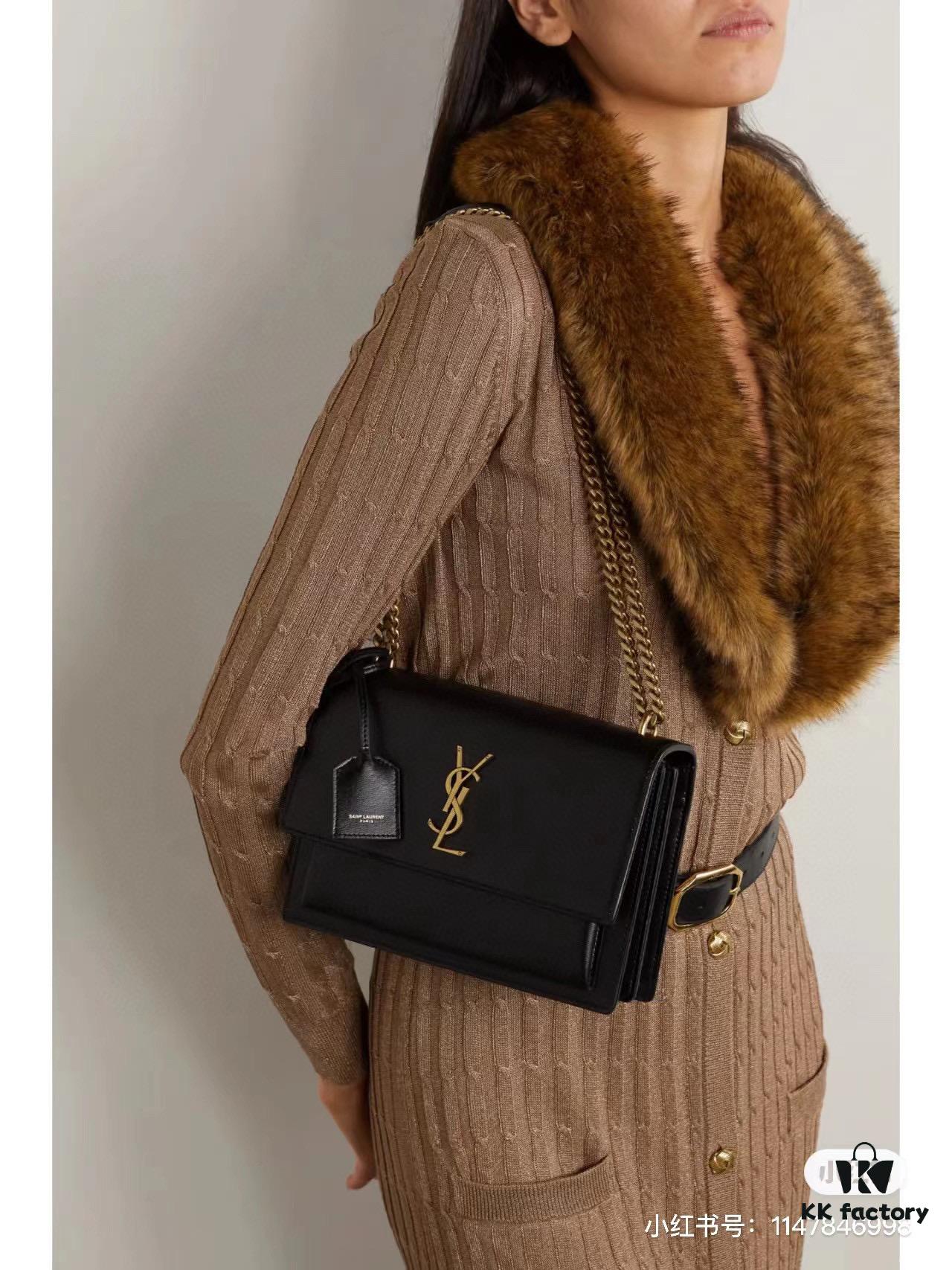 6930cbaa6e68136f4d9b03a7 New Arrival with Box YSL Sunset Chain Bag, Smooth Fine Grain Calfskin Leather
