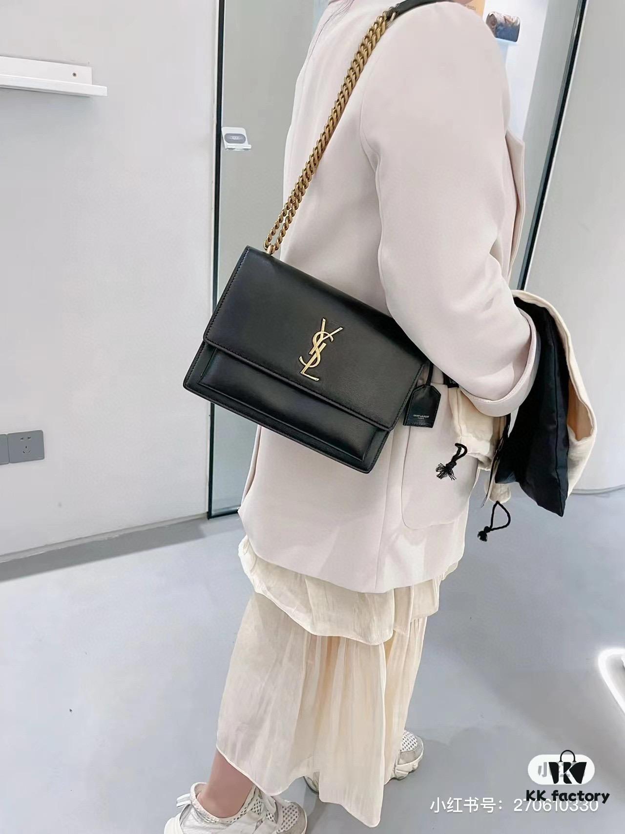 6930cbab6e68136f4d9b03a9 New Arrival with Box YSL Sunset Chain Bag, Smooth Fine Grain Calfskin Leather