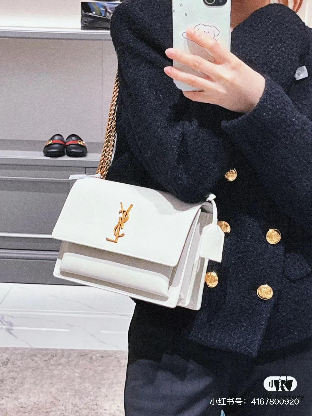 6930cbb06e68136f4d9b03ac New Arrival with Box YSL Sunset Chain Bag, Smooth Fine Grain Calfskin Leather