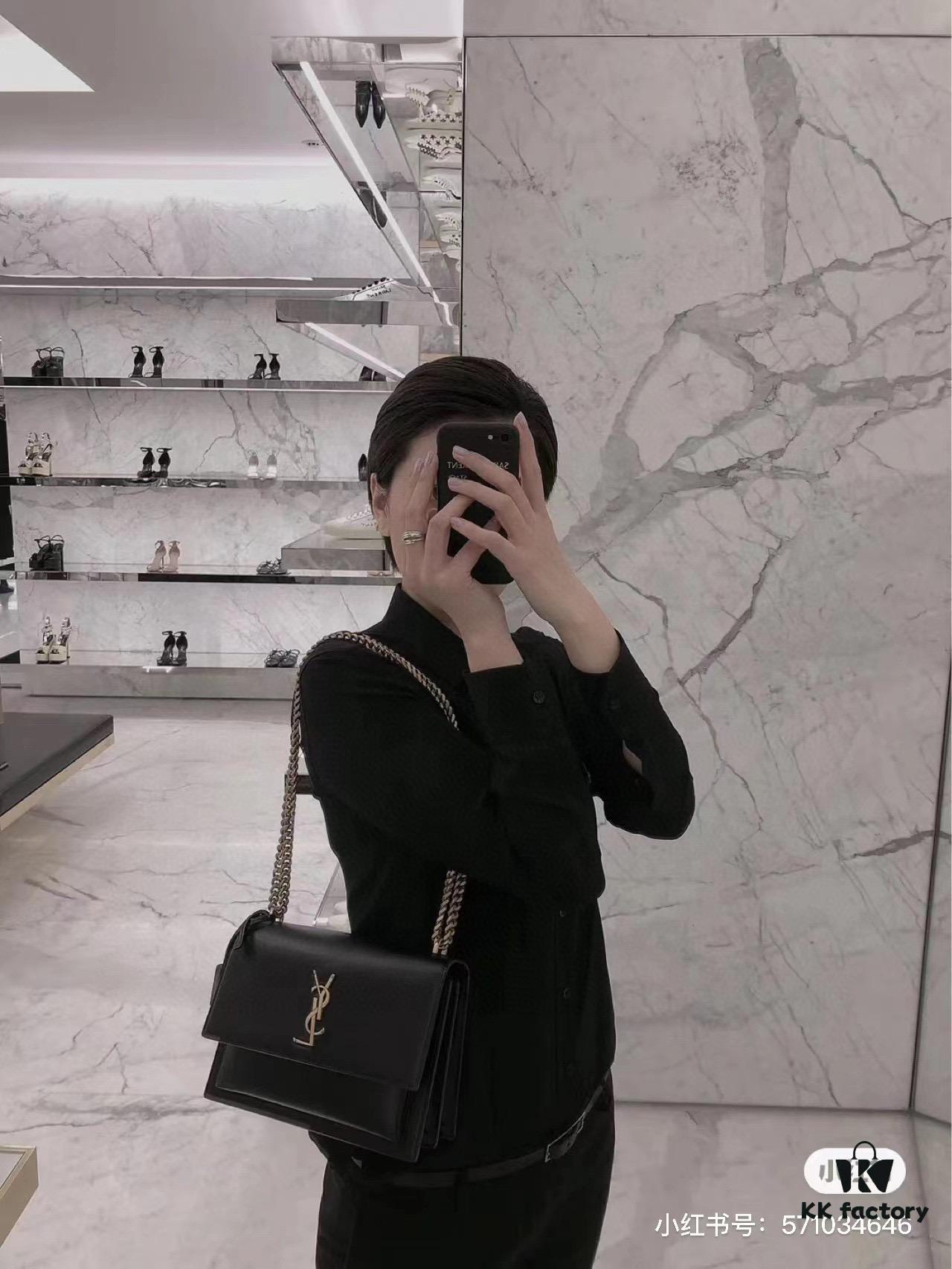 6930cbb46e68136f4d9b03b2 New Arrival with Box YSL Sunset Chain Bag, Smooth Fine Grain Calfskin Leather