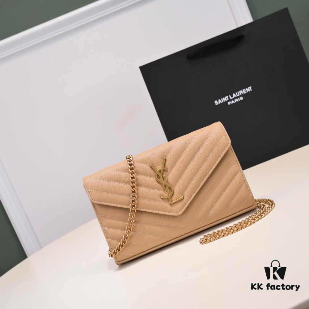 6930cc696e68136f4d9b04cb Gold Chain Ball Pattern! Classic Best-Selling SAINT LAURENT Front Flip Leather Wallet with Detachable Metal Chain, Interlocking YSL Logo, Jacquard Quilted Stitching