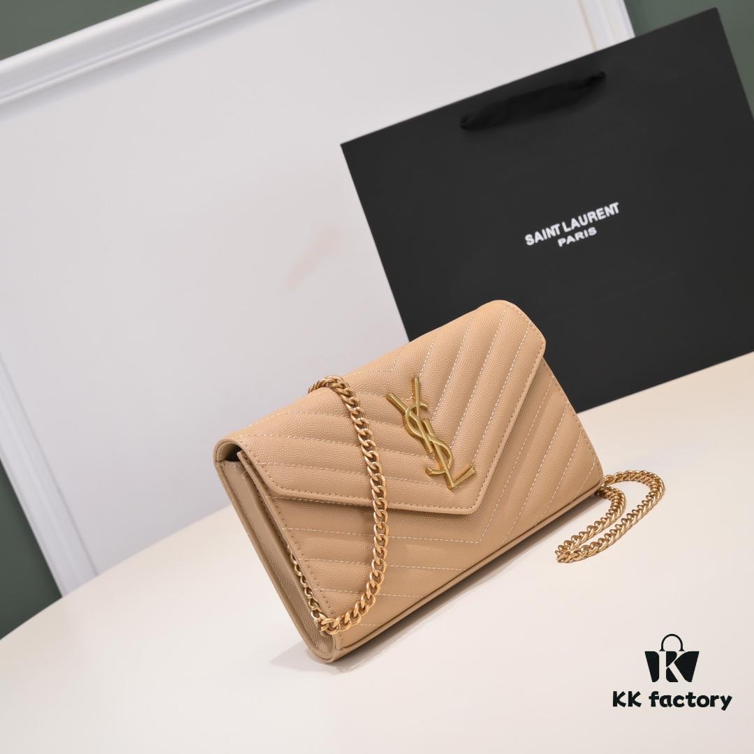 SAINT LAURENT YSL Monogram Matelassé Leather Flap Wallet with Detachable Chain