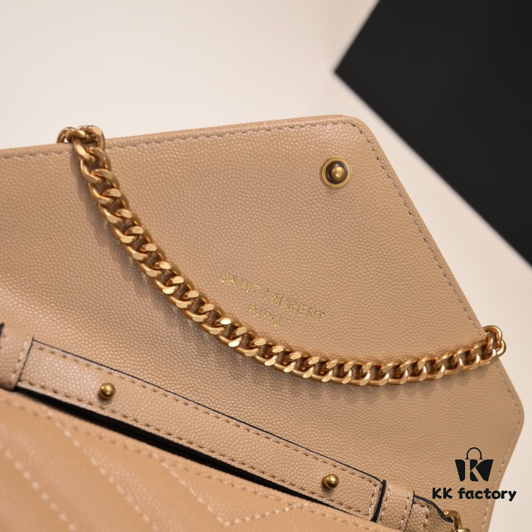 SAINT LAURENT YSL Monogram Matelassé Leather Flap Wallet with Detachable Chain