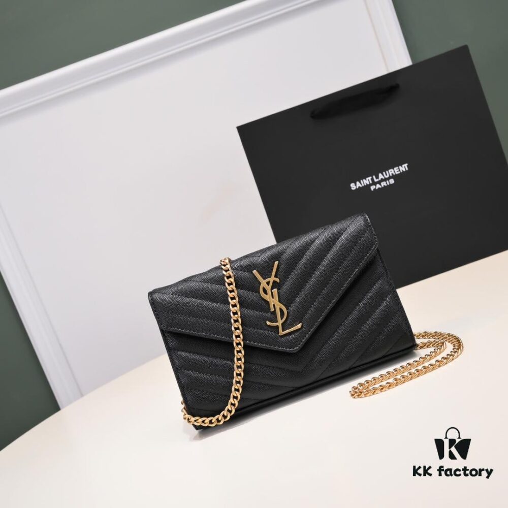 6930cc6e6e68136f4d9b04d7 Gold Chain Ball Pattern! Classic Best-Selling SAINT LAURENT Flap Wallet with Detachable Metal Chain, Interlocking YSL Logo, Jacquard Quilted Stitching, 100% Lambskin