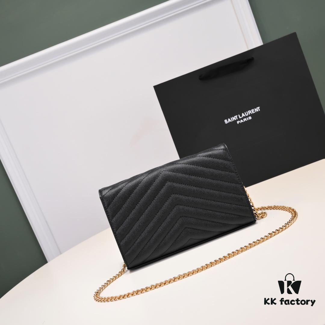 6930cc6e6e68136f4d9b04d8 Gold Chain Ball Pattern! Classic Best-Selling SAINT LAURENT Front Flip Leather Wallet with Detachable Metal Chain, Interlocking YSL Logo, Jacquard Stitched Embossing