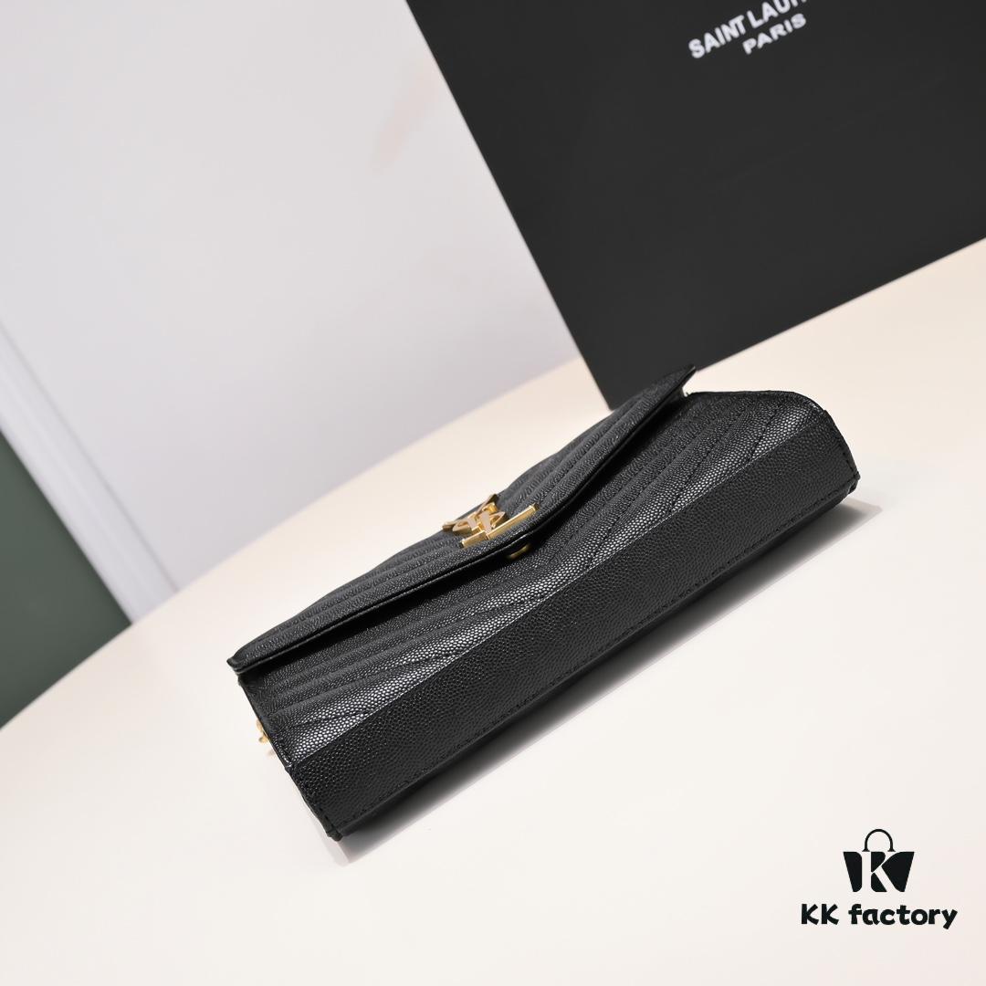 6930cc6f6e68136f4d9b04da Gold Chain Ball Pattern! Classic Best-Selling SAINT LAURENT Front Flip Leather Wallet with Detachable Metal Chain, Interlocking YSL Logo, Jacquard Stitched Embossing