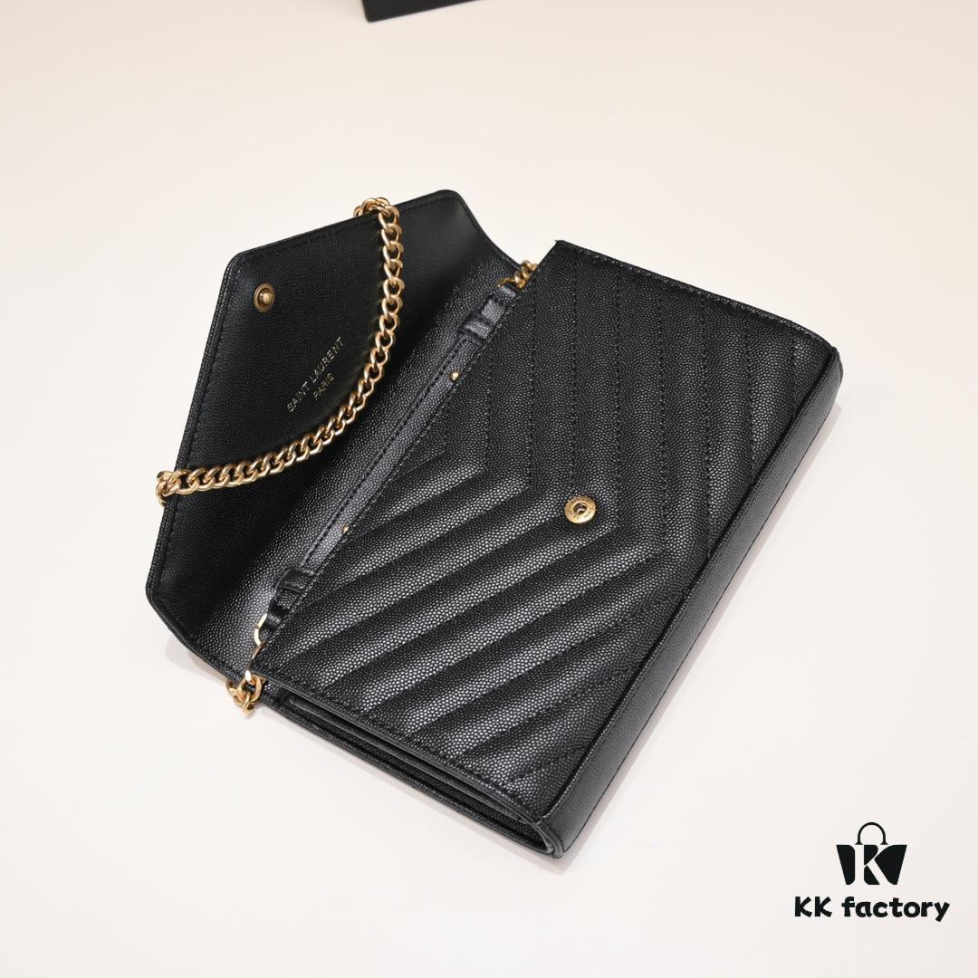 6930cc706e68136f4d9b04db Gold Chain Ball Pattern! Classic Best-Selling SAINT LAURENT Front Flip Leather Wallet with Detachable Metal Chain, Interlocking YSL Logo, Jacquard Stitched Embossing