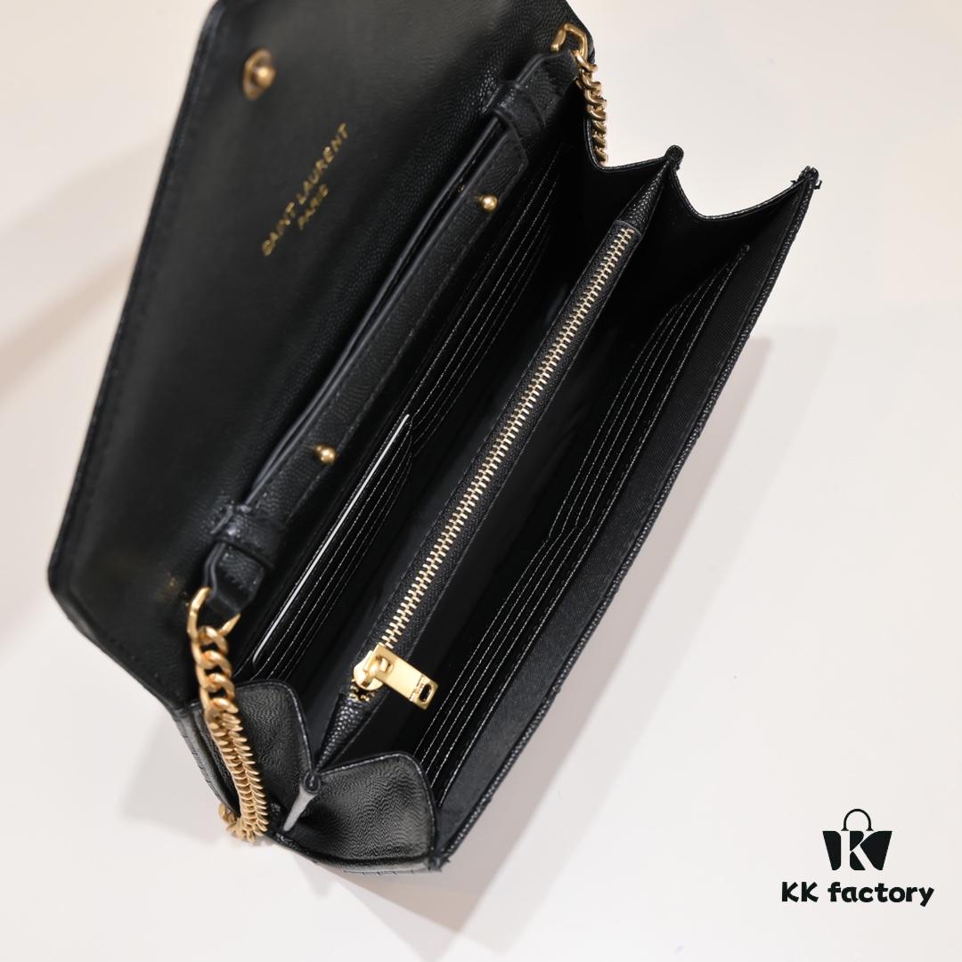6930cc706e68136f4d9b04dc Gold Chain Ball Pattern! Classic Best-Selling SAINT LAURENT Front Flip Leather Wallet with Detachable Metal Chain, Interlocking YSL Logo, Jacquard Stitched Embossing