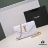 6930cc716e68136f4d9b04de Gold Chain Ball Pattern! Classic Best-Selling SAINT LAURENT Front Flip Leather Wallet with Detachable Metal Chain, Interlocking YSL Logo, Jacquard Quilted Stitching
