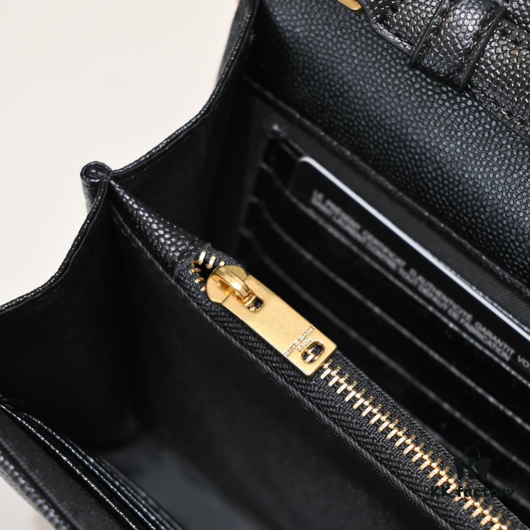 6930cc716e68136f4d9b04e0 Gold Chain Ball Pattern! Classic Best-Selling SAINT LAURENT Front Flip Leather Wallet with Detachable Metal Chain, Interlocking YSL Logo, Jacquard Stitched Embossing