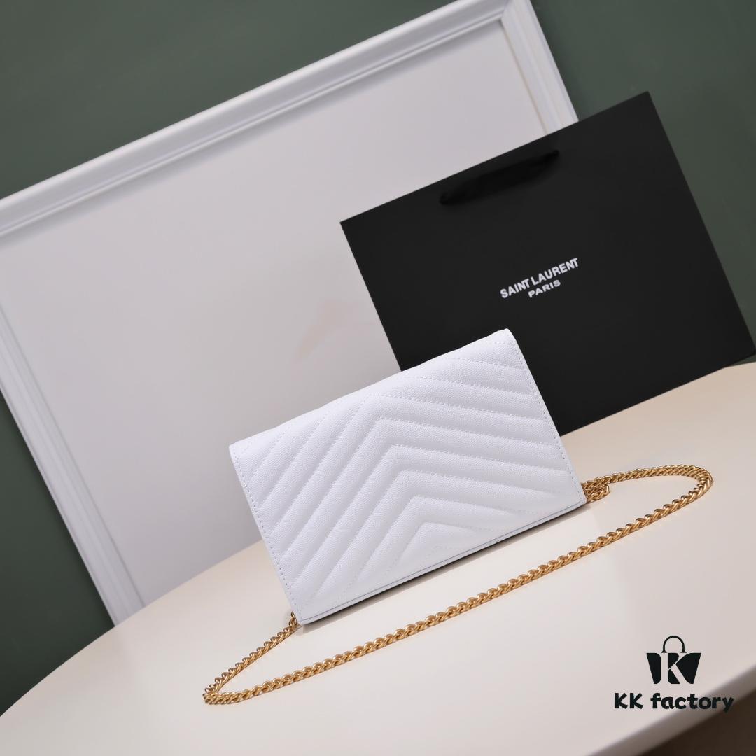 6930cc716e68136f4d9b04e1 Gold Chain Ball Pattern! Classic Best-Selling SAINT LAURENT Front Flip Leather Wallet with Detachable Metal Chain, Interlocking YSL Logo, Jacquard Quilted Stitching