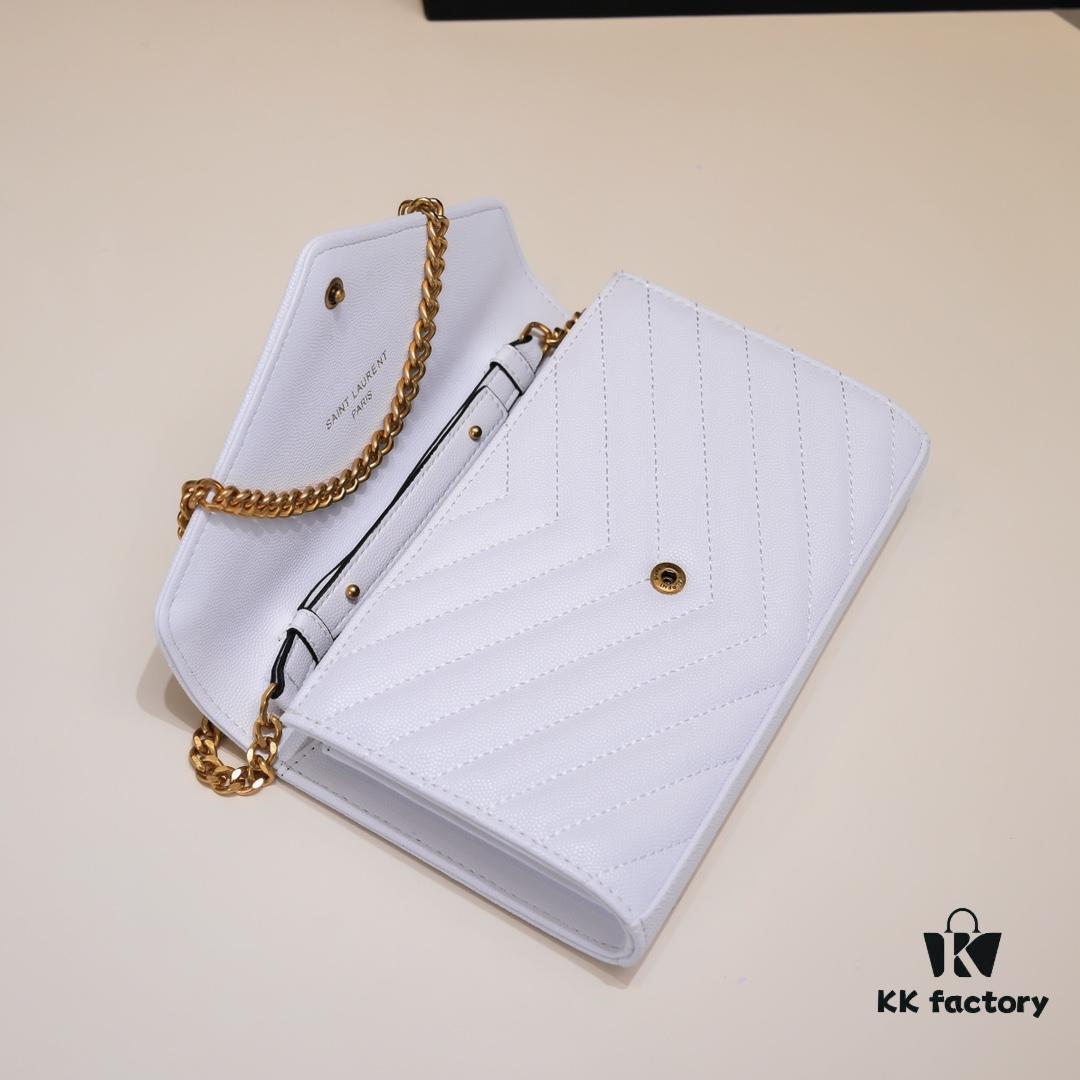 6930cc746e68136f4d9b04e4 Gold Chain Ball Pattern! Classic Best-Selling SAINT LAURENT Front Flip Leather Wallet with Detachable Metal Chain, Interlocking YSL Logo, Jacquard Quilted Stitching