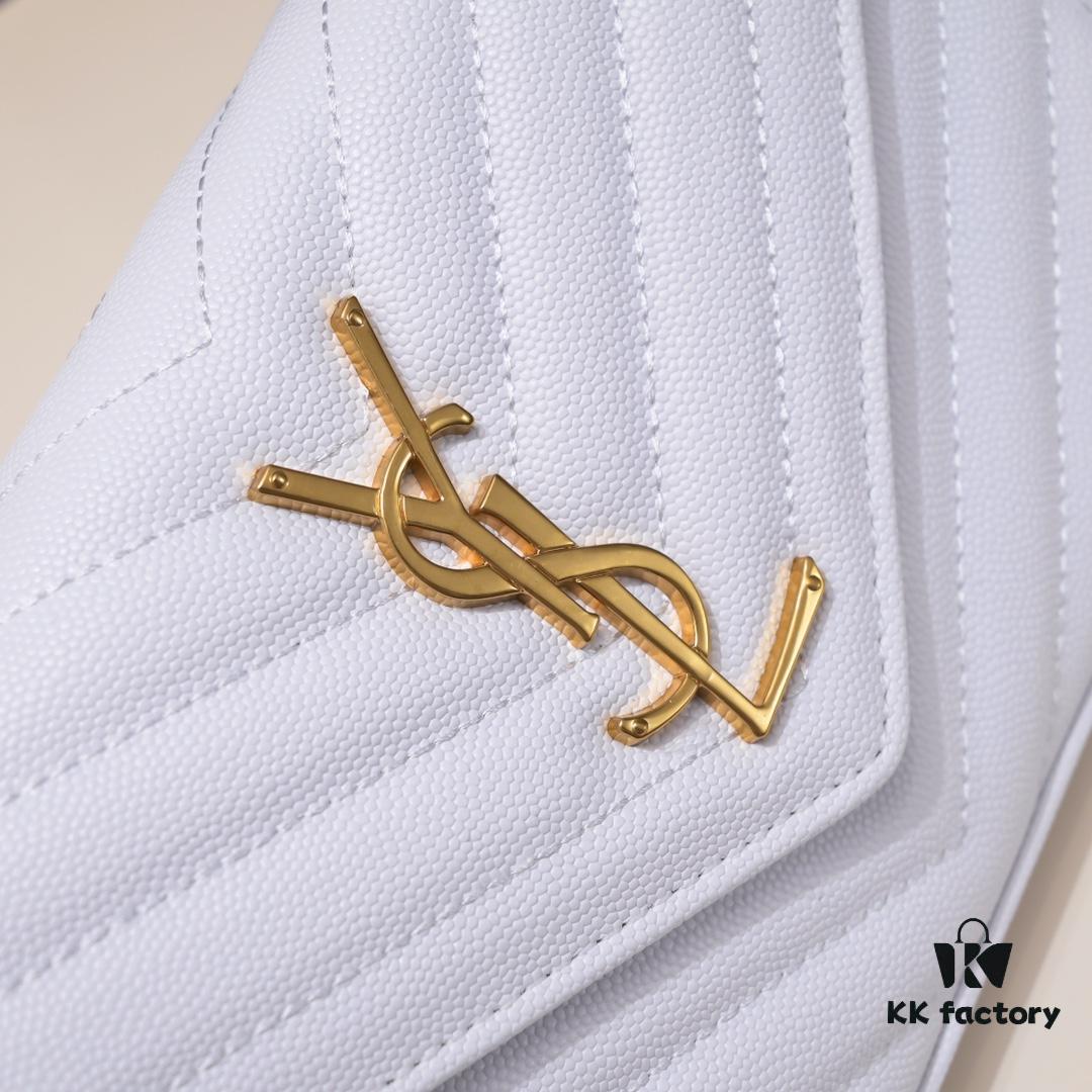 6930cc746e68136f4d9b04e5 Gold Chain Ball Pattern! Classic Best-Selling SAINT LAURENT Front Flip Leather Wallet with Detachable Metal Chain, Interlocking YSL Logo, Jacquard Quilted Stitching