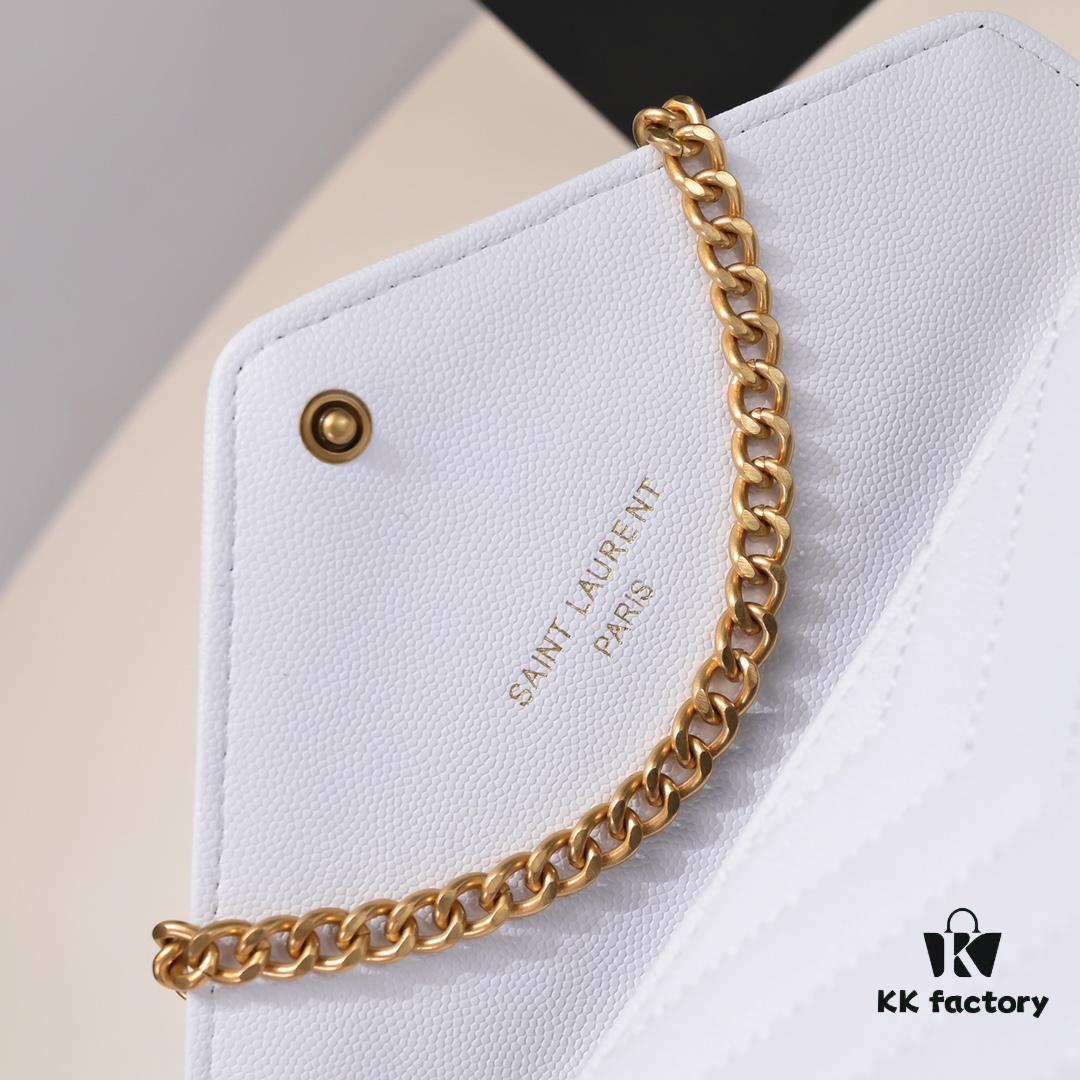 6930cc746e68136f4d9b04e6 Gold Chain Ball Pattern! Classic Best-Selling SAINT LAURENT Front Flip Leather Wallet with Detachable Metal Chain, Interlocking YSL Logo, Jacquard Quilted Stitching