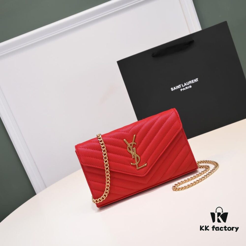 6930cc756e68136f4d9b04e8 Gold Chain Ball Pattern! Classic Best-Selling SAINT LAURENT Front Flip Leather Wallet with Detachable Metal Chain, Interlocking YSL Logo, Jacquard Embossed Stitching