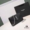 6930cc7a6e68136f4d9b04f2 Silver Chain Ball Pattern! Classic Best-Selling SAINT LAURENT Front Flip Leather Wallet with Detachable Metal Chain, Interlocking YSL Logo, Jacquard Embossed Stitching