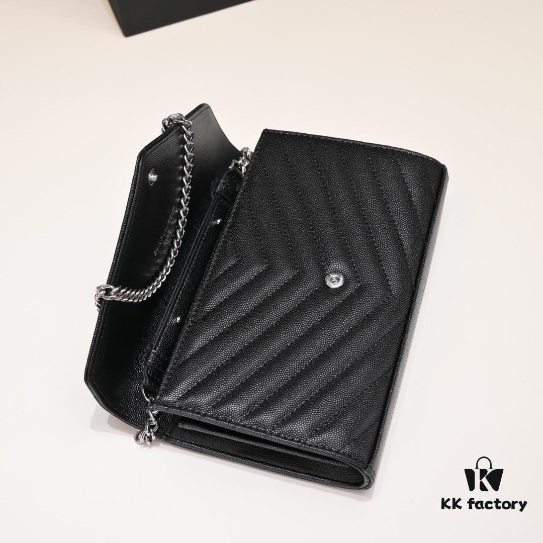 6930cc7e6e68136f4d9b04f9 Silver Chain Ball Pattern! Classic Best-Selling SAINT LAURENT Front Flip Leather Wallet with Detachable Metal Chain, Interlocking YSL Logo, Jacquard Embossed Stitching