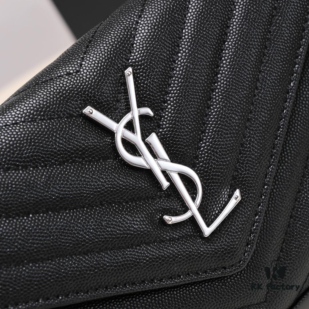 6930cc7e6e68136f4d9b04fa Silver Chain Ball Pattern! Classic Best-Selling SAINT LAURENT Front Flip Leather Wallet with Detachable Metal Chain, Interlocking YSL Logo, Jacquard Embossed Stitching