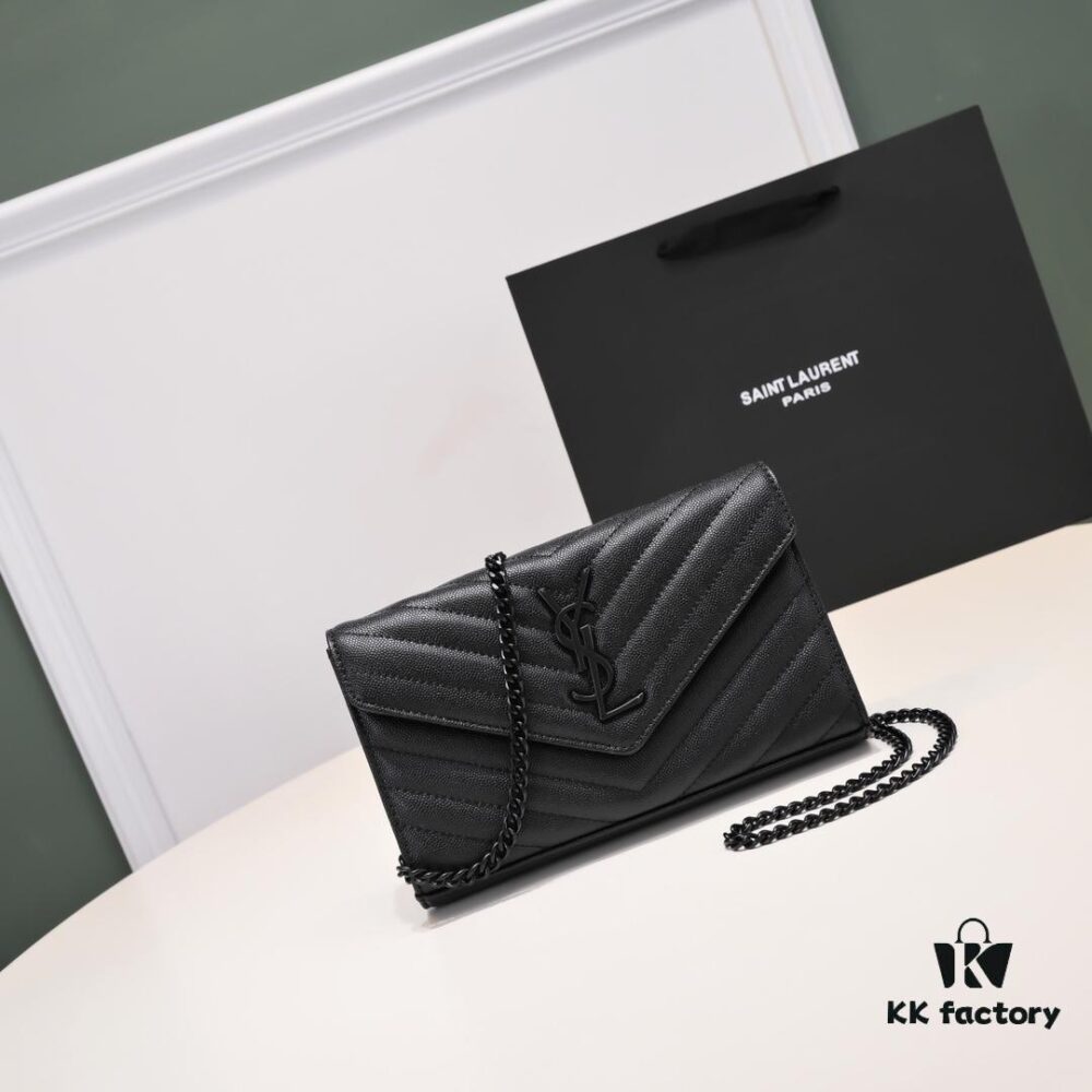 6930cc7e6e68136f4d9b04fc Black Quilted SAINT LAURENT Flap Front Leather Wallet with Detachable Chain