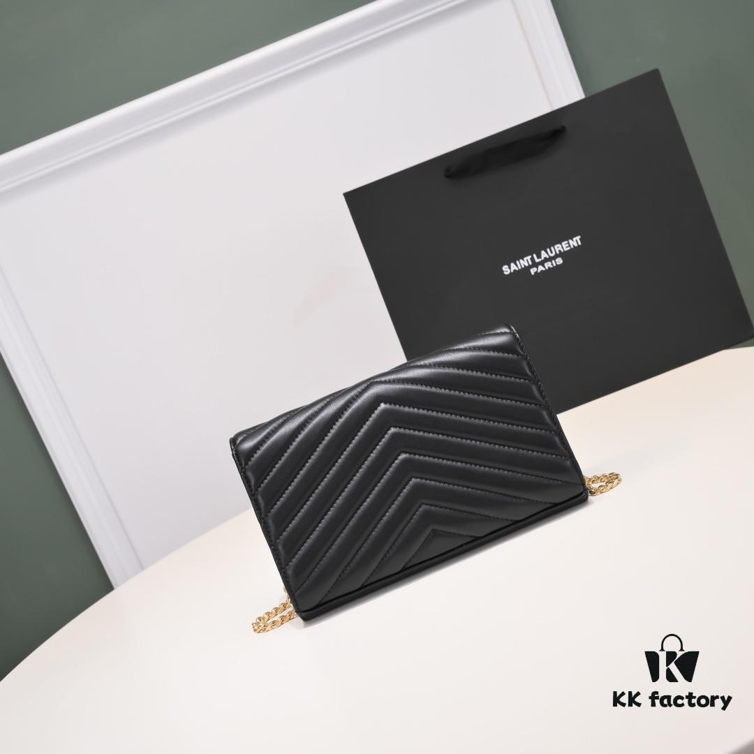 6930cc836e68136f4d9b0503 Golden Chain Lambskin! Classic Best-Selling SAINT LAURENT Front Flip Wallet with Detachable Metal Chain, Interlocking YSL Logo, Jacquard Embossed Stitching Decoration