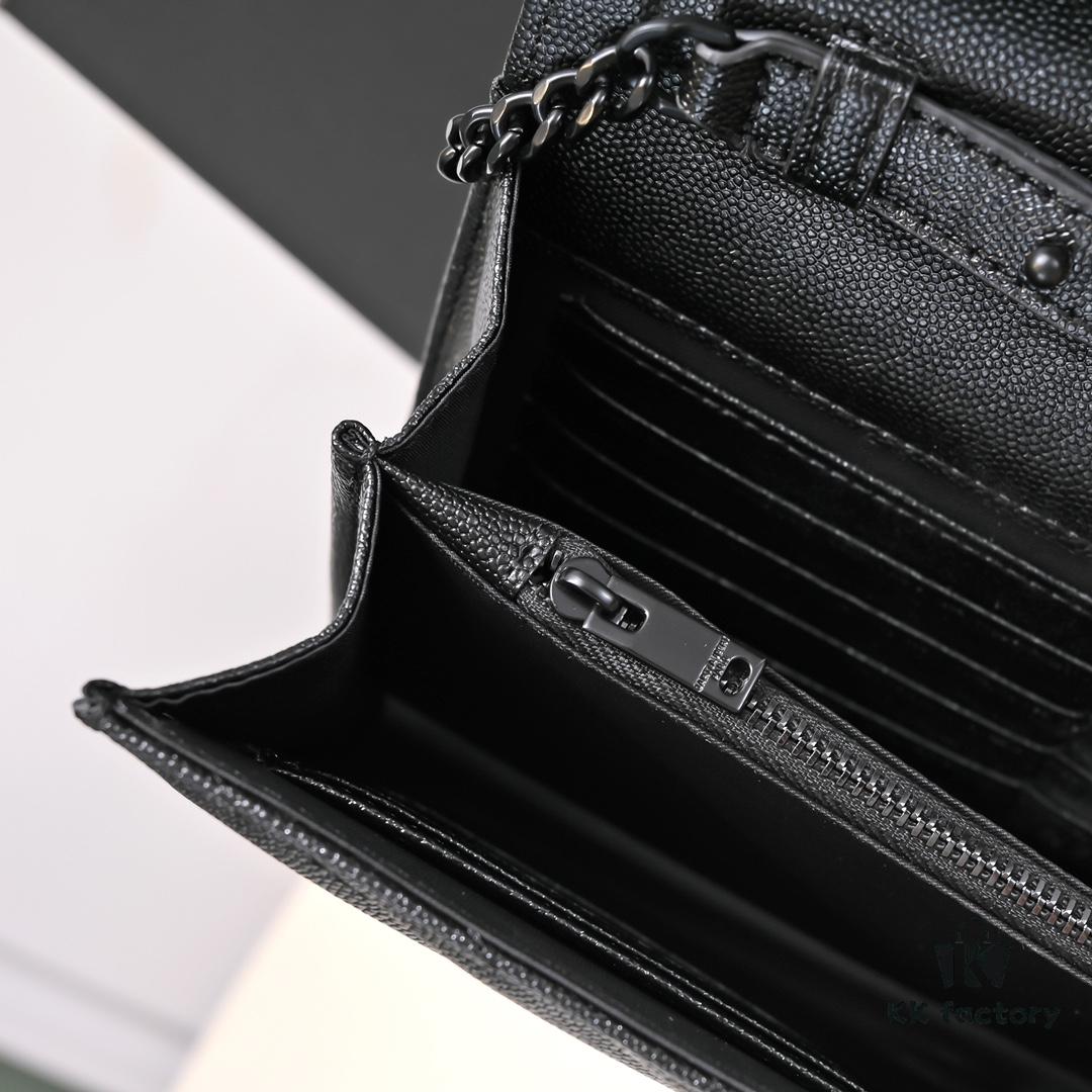 6930cc836e68136f4d9b0505 Black Quilted SAINT LAURENT Flap Wallet with Detachable Chain