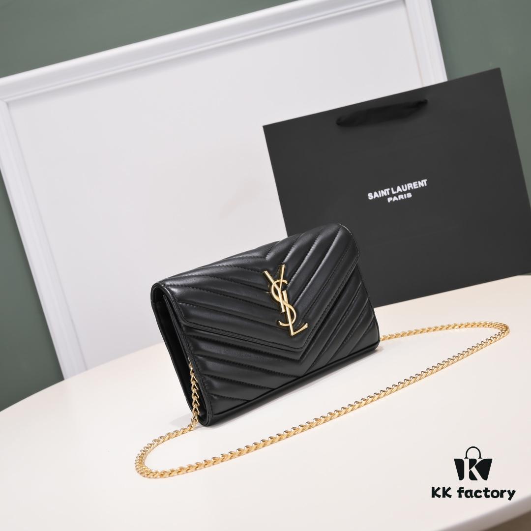 6930cc836e68136f4d9b0506 Golden Chain Lambskin! Classic Best-Selling SAINT LAURENT Front Flip Wallet with Detachable Metal Chain, Interlocking YSL Logo, Jacquard Embossed Stitching Decoration