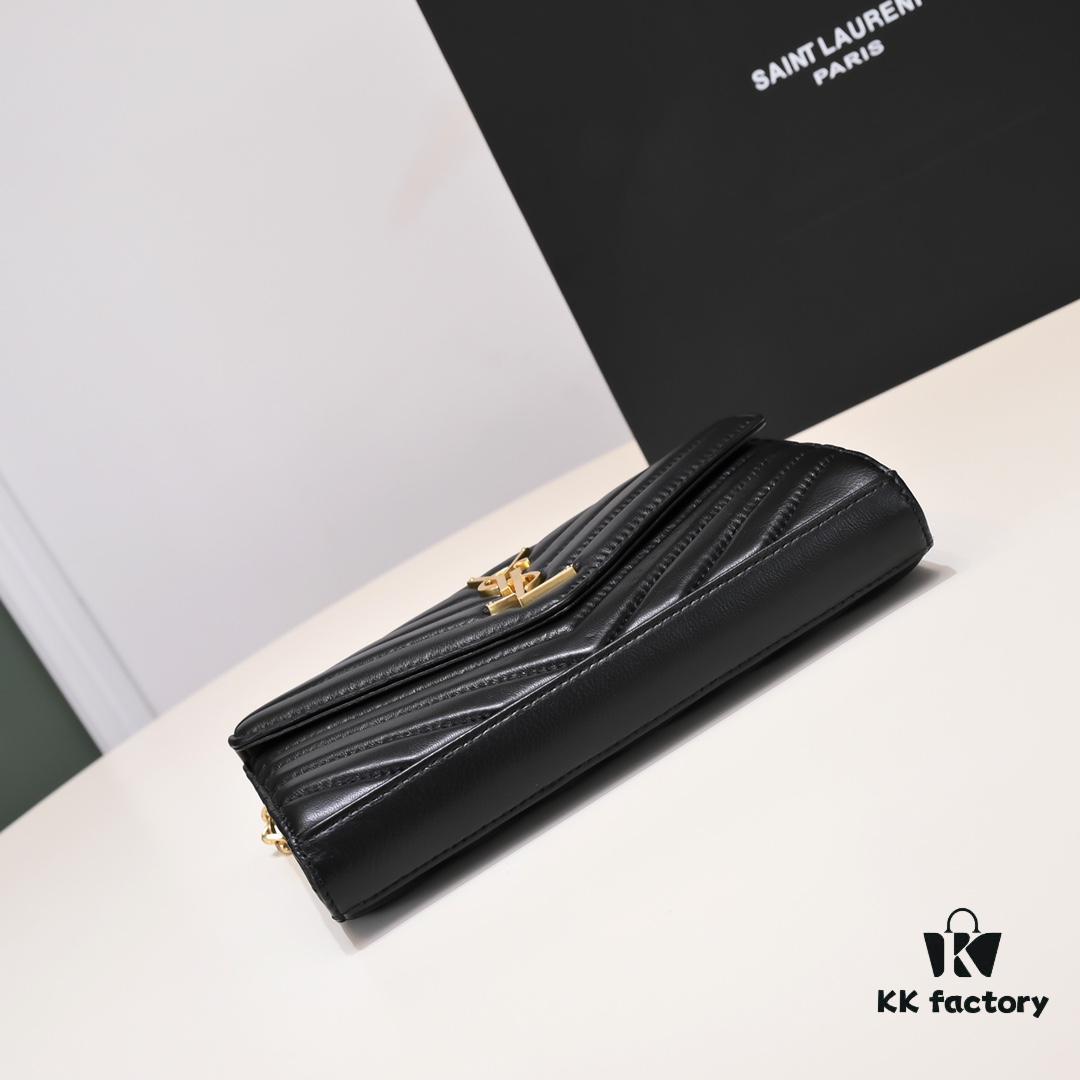 6930cc836e68136f4d9b0507 Golden Chain Lambskin! Classic Best-Selling SAINT LAURENT Front Flip Wallet with Detachable Metal Chain, Interlocking YSL Logo, Jacquard Embossed Stitching Decoration