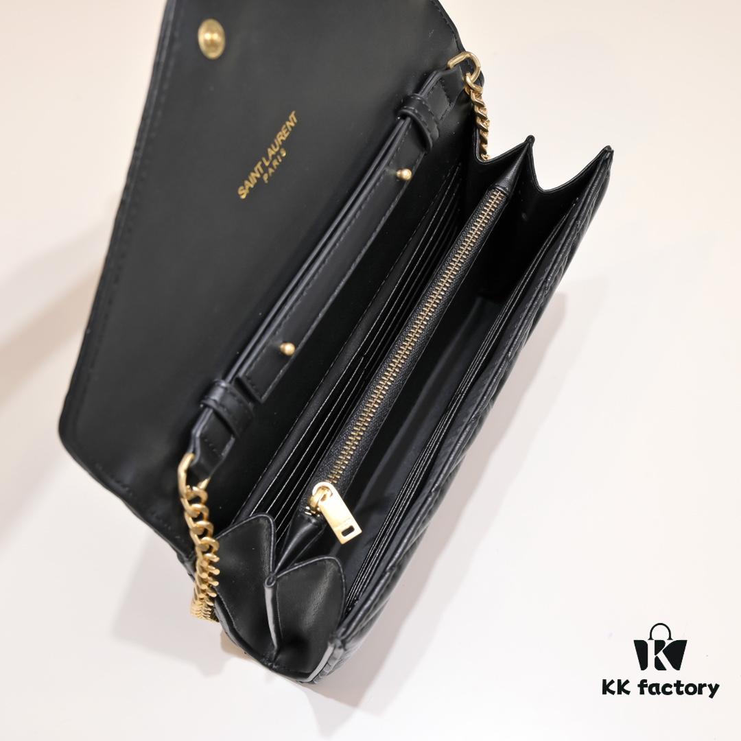 6930cc846e68136f4d9b050a Golden Chain Lambskin! Classic Best-Selling SAINT LAURENT Front Flip Wallet with Detachable Metal Chain, Interlocking YSL Logo, Jacquard Embossed Stitching Decoration