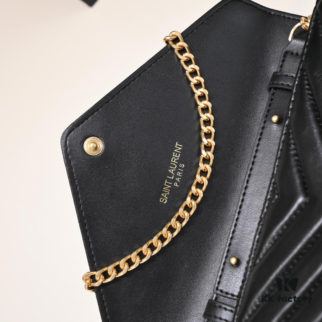 6930cc856e68136f4d9b050b Golden Chain Lambskin! Classic Best-Selling SAINT LAURENT Front Flip Wallet with Detachable Metal Chain, Interlocking YSL Logo, Jacquard Embossed Stitching Decoration