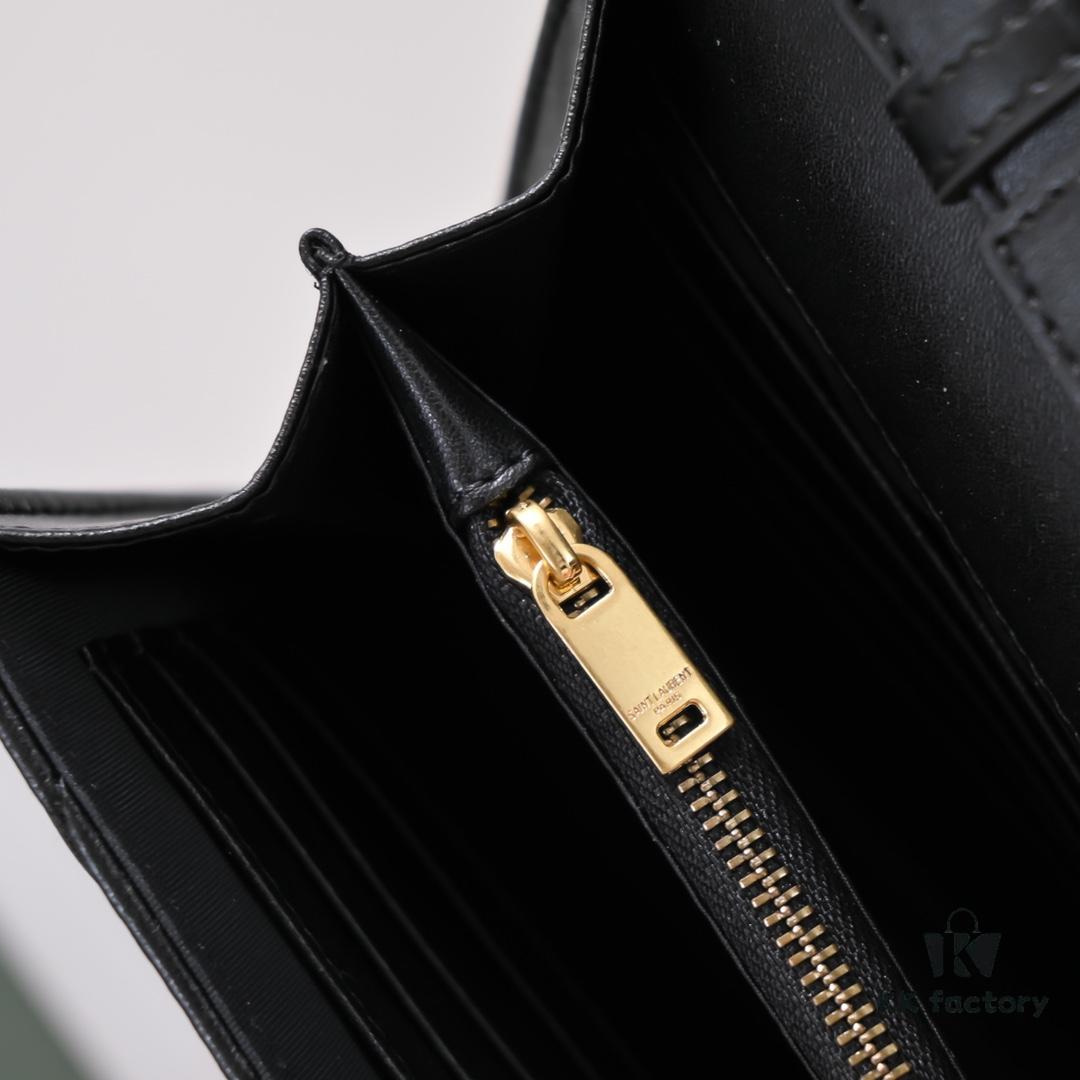 6930cc856e68136f4d9b050c Golden Chain Lambskin! Classic Best-Selling SAINT LAURENT Front Flip Wallet with Detachable Metal Chain, Interlocking YSL Logo, Jacquard Embossed Stitching Decoration