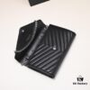 6930cc886e68136f4d9b0510 Silver Chain Lambskin! Classic Best-Selling SAINT LAURENT Front Flap Wallet with Detachable Metal Chain, Interlocking YSL Logo, Jacquard Stitched Embellishment