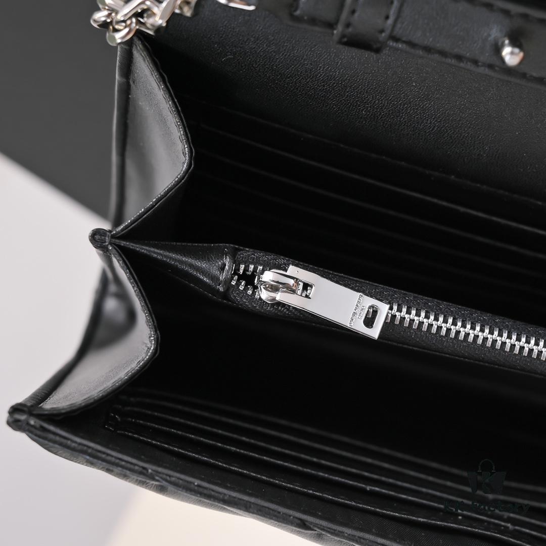6930cc896e68136f4d9b0514 Silver Chain Lambskin! Classic Best-Selling SAINT LAURENT Front Flap Wallet with Detachable Metal Chain, Interlocking YSL Logo, Jacquard Stitched Embellishment