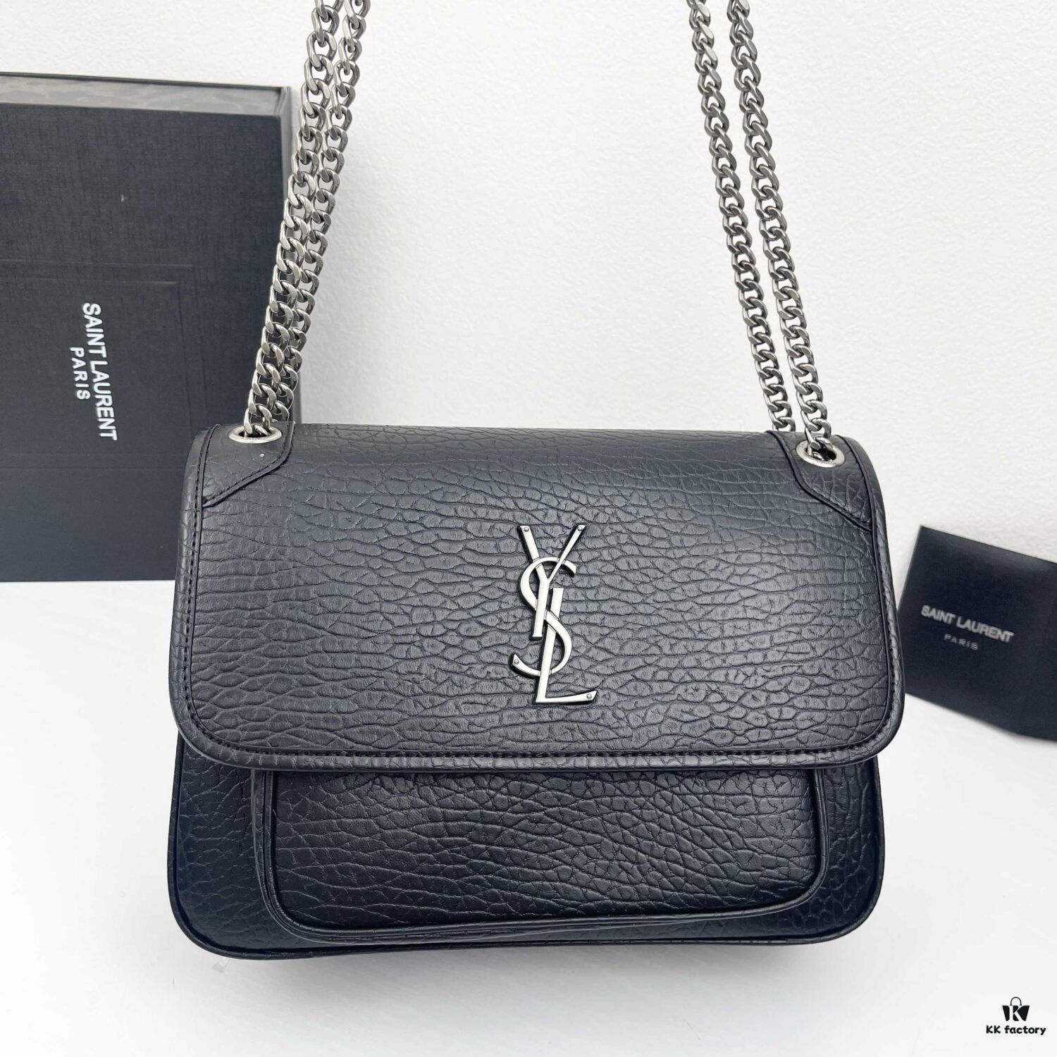 Large Soft Grained Leather Handbag with Classic YSL Logo