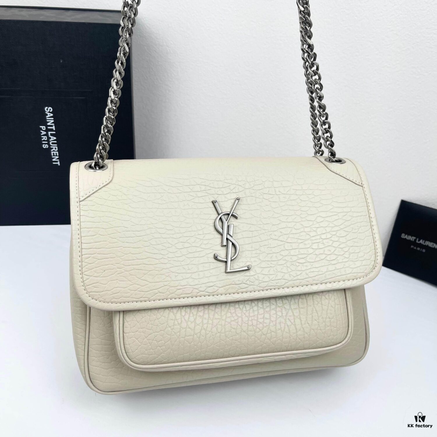 Large Soft Grained Leather Handbag with Classic YSL Logo