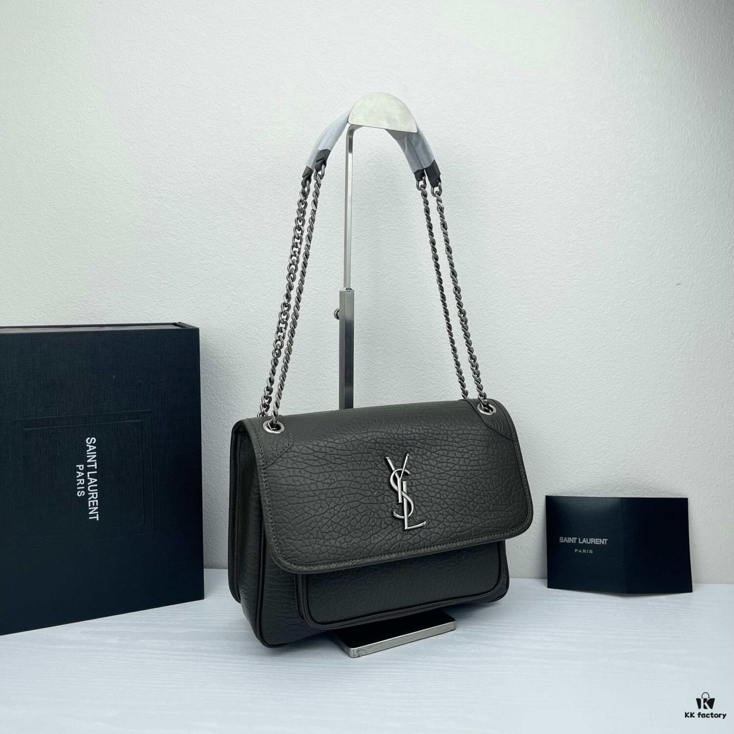 Large Soft Grained Leather Handbag with Classic YSL Logo