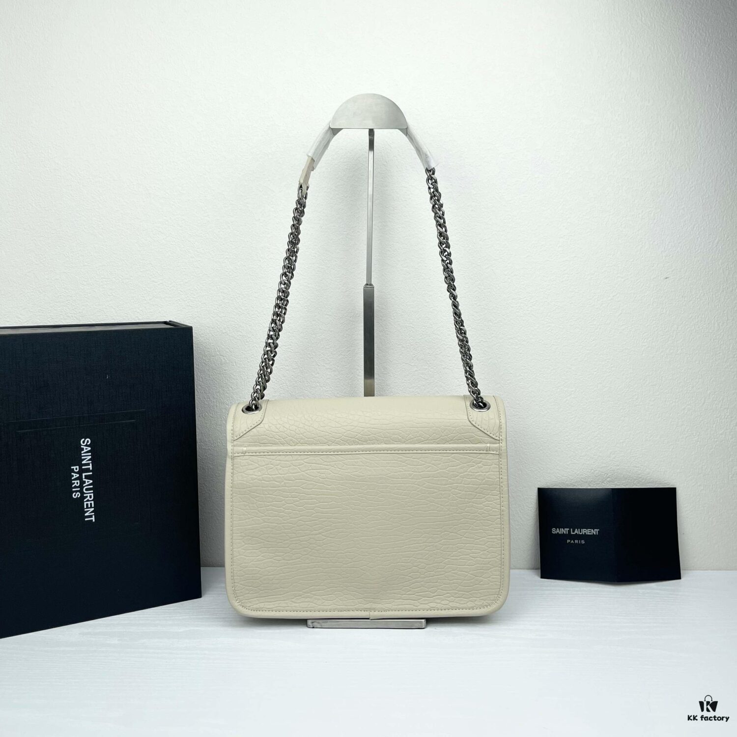 Large Soft Grained Leather Handbag with Classic YSL Logo