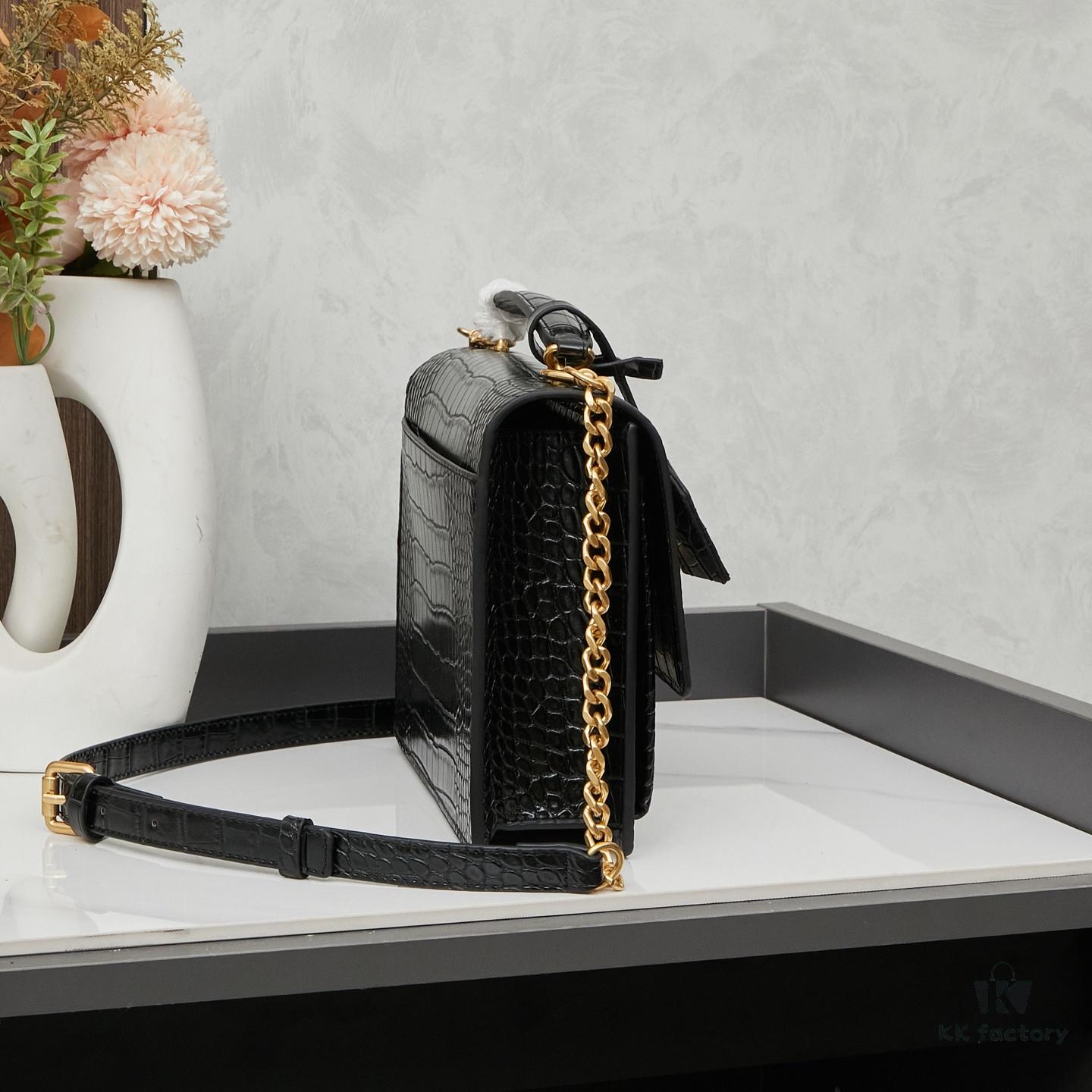 6930cd6f6e68136f4d9b0681 YSL Sunset Crocodile Embossed Shiny Leather Chain Handbag with Box
