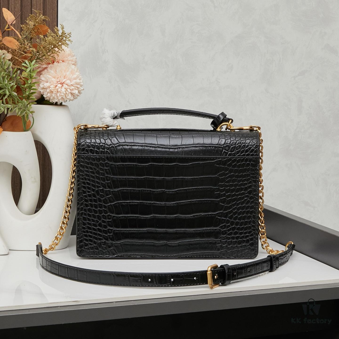 6930cd706e68136f4d9b0682 YSL Sunset Crocodile Embossed Shiny Leather Chain Handbag with Box