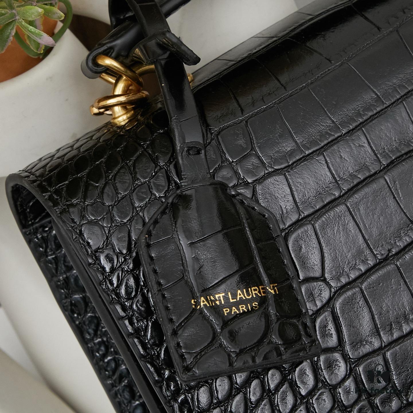 6930cd716e68136f4d9b0684 YSL Sunset Crocodile Embossed Shiny Leather Chain Handbag with Box