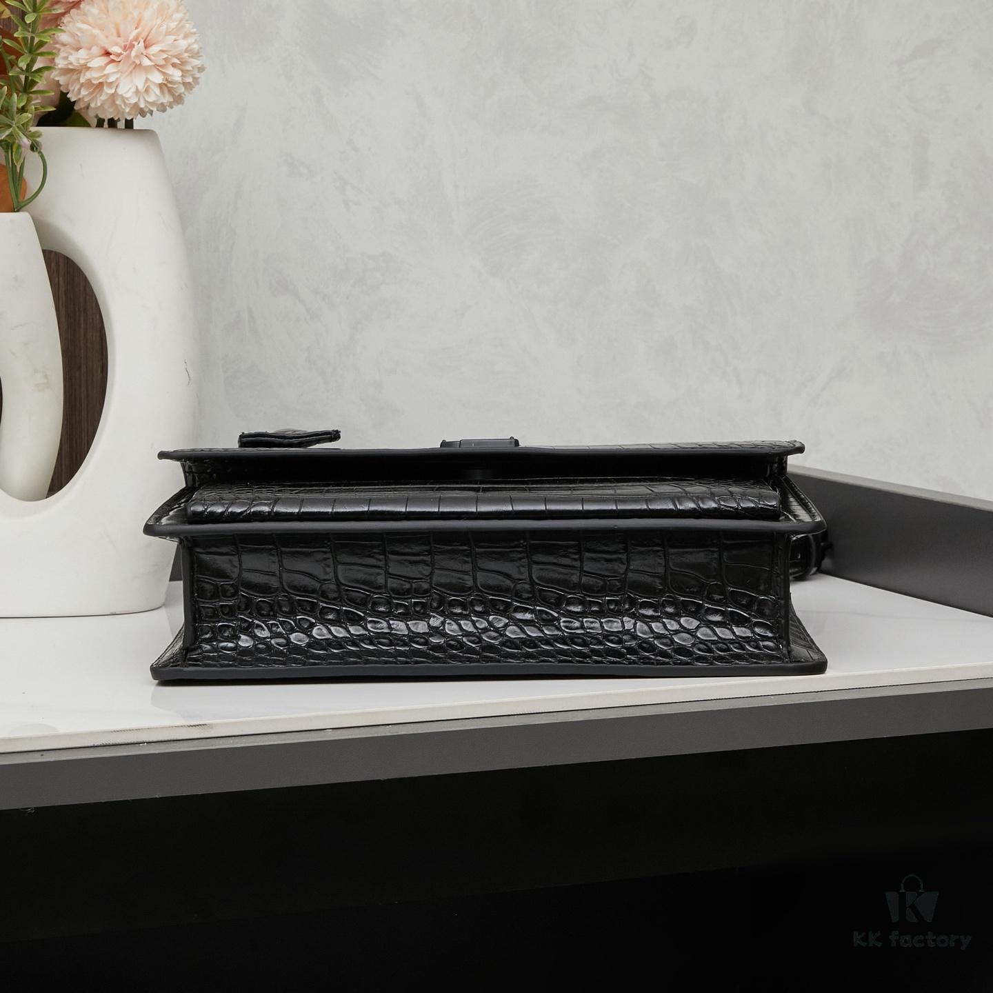 6930cd766e68136f4d9b068a Saint Laurent SUNSET Embossed Crocodile-Texture Shiny Leather Chain Handbag with Box