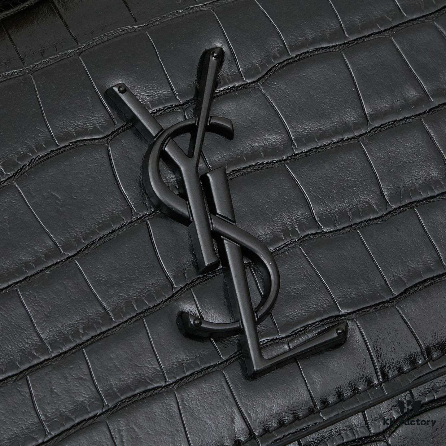 6930cd766e68136f4d9b068b Saint Laurent SUNSET Embossed Crocodile-Texture Shiny Leather Chain Handbag with Box