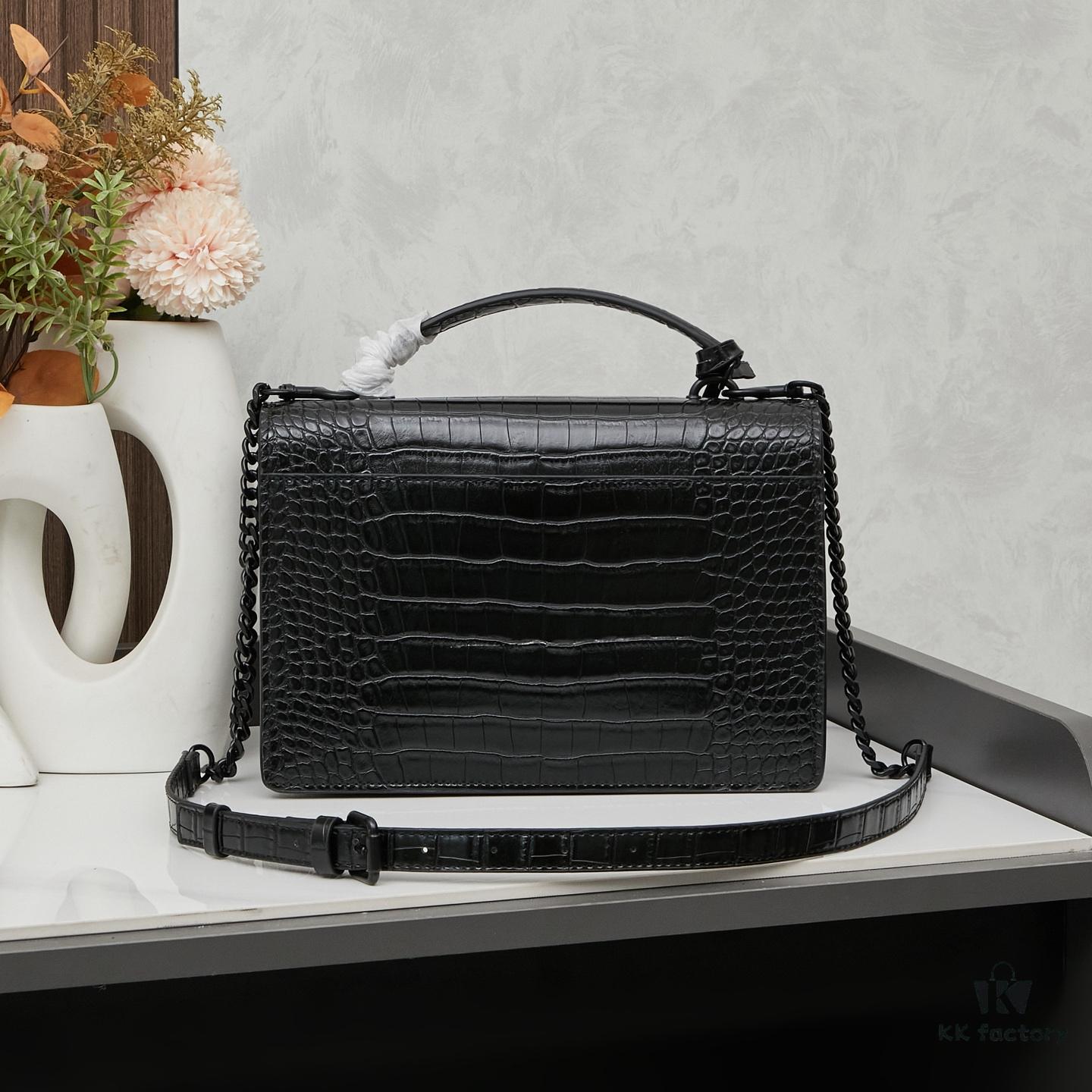 6930cd766e68136f4d9b068c Saint Laurent SUNSET Embossed Crocodile-Texture Shiny Leather Chain Handbag with Box