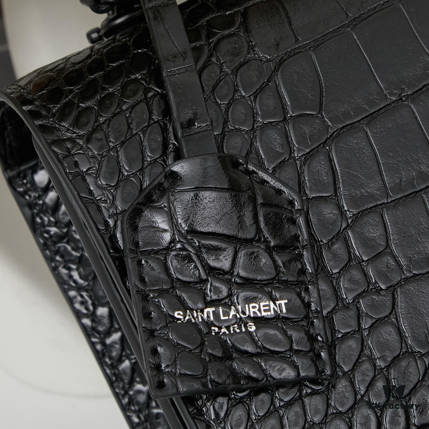 6930cd786e68136f4d9b068e Saint Laurent SUNSET Embossed Crocodile-Texture Shiny Leather Chain Handbag with Box