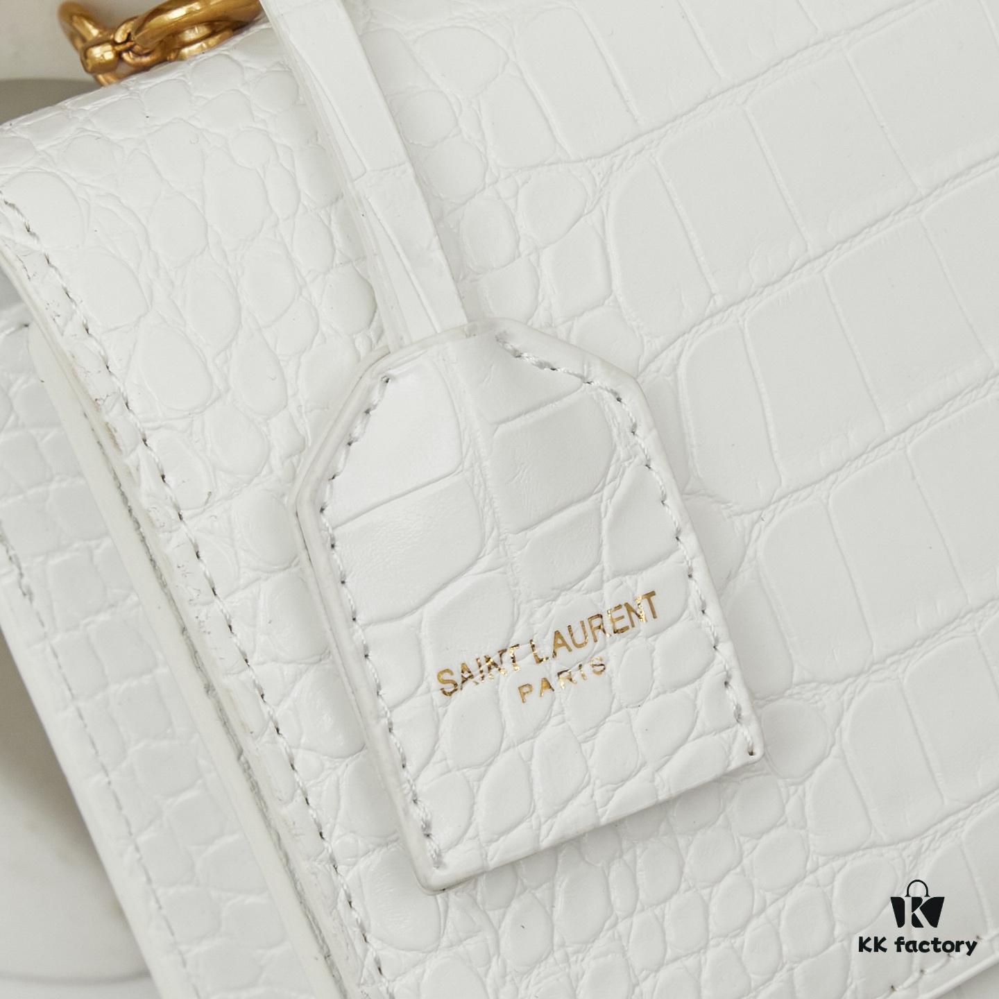 6930cd7d6e68136f4d9b0696 YSL Sunset Crocodile-Embossed Shiny Leather Chain Handbag with Box