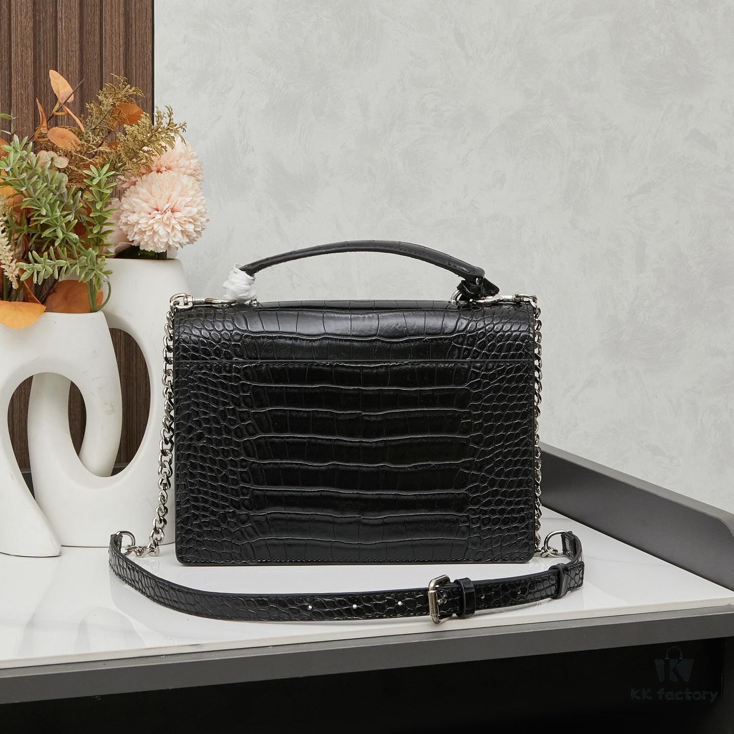 6930cd7f6e68136f4d9b069d YSL SUNSET Crocodile Embossed Shiny Leather Chain Handbag with Box