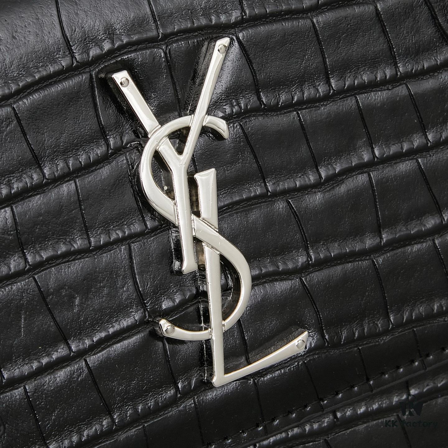 6930cd826e68136f4d9b069f YSL SUNSET Crocodile Embossed Shiny Leather Chain Handbag with Box