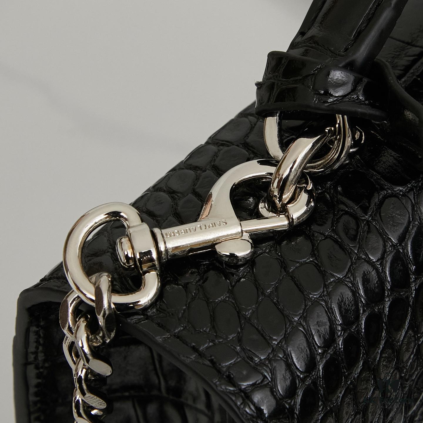 6930cd836e68136f4d9b06a1 YSL SUNSET Crocodile Embossed Shiny Leather Chain Handbag with Box