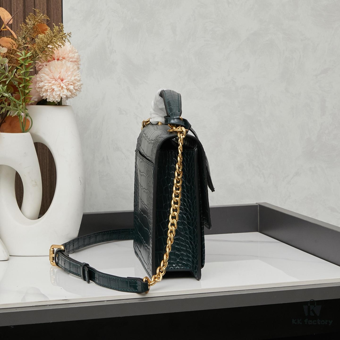 6930cd856e68136f4d9b06a4 YSL SUNSET Crocodile-Embossed Shiny Leather Chain Handbag with Box